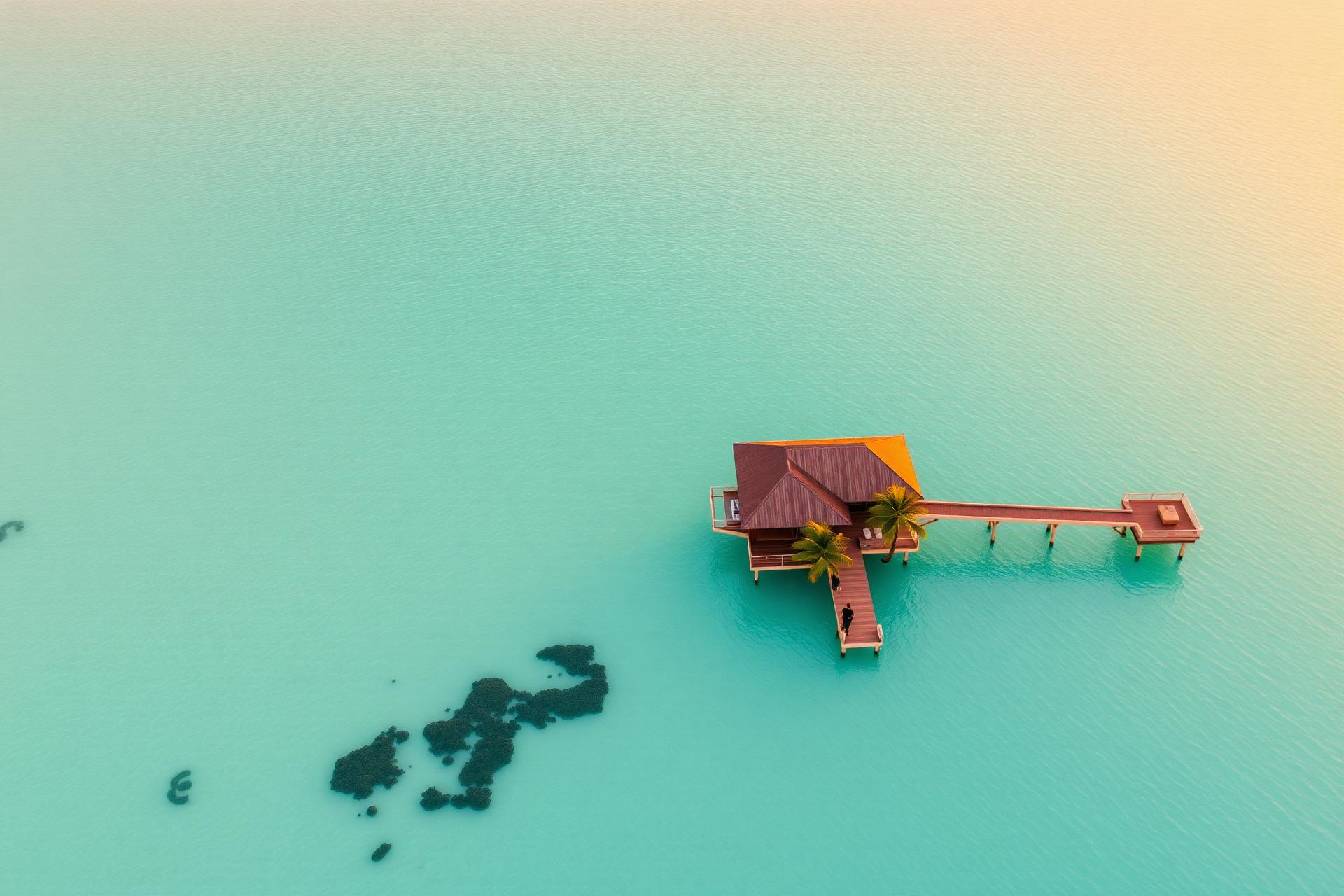 Overwater villa at golden hour in the Maldives